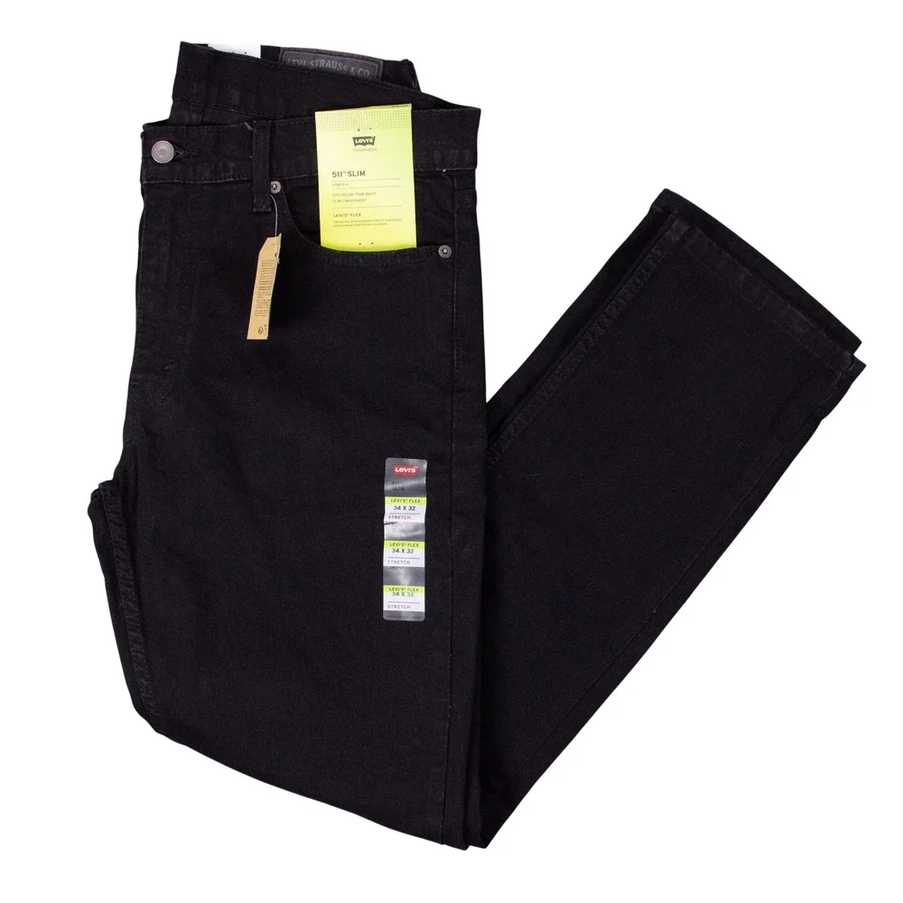 NWT Levis 511 Slim Jeans Mens 34x32 Black Stretch Performance Denim 04511-1907